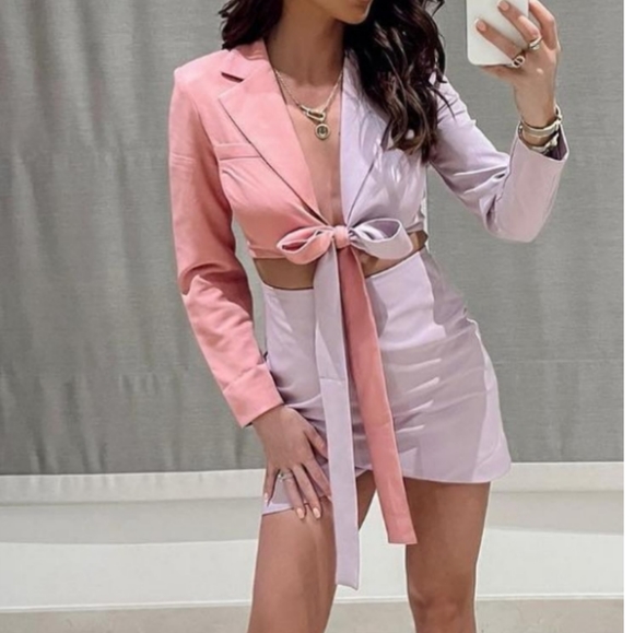 Lavish Alice Color Block Blazer Wrap Dress - Picture 3 of 16